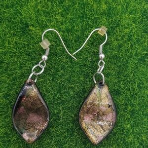Artisan Leaf Glass Drop Earrings For Pierced Ears E1019